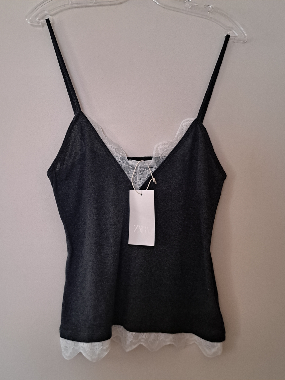 Zara Dark Gray Camisole with White Lace Trim
